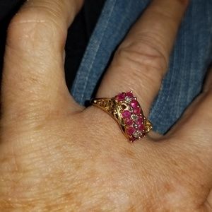 10k yellow gold 3 ruby flowers in diagonal setting